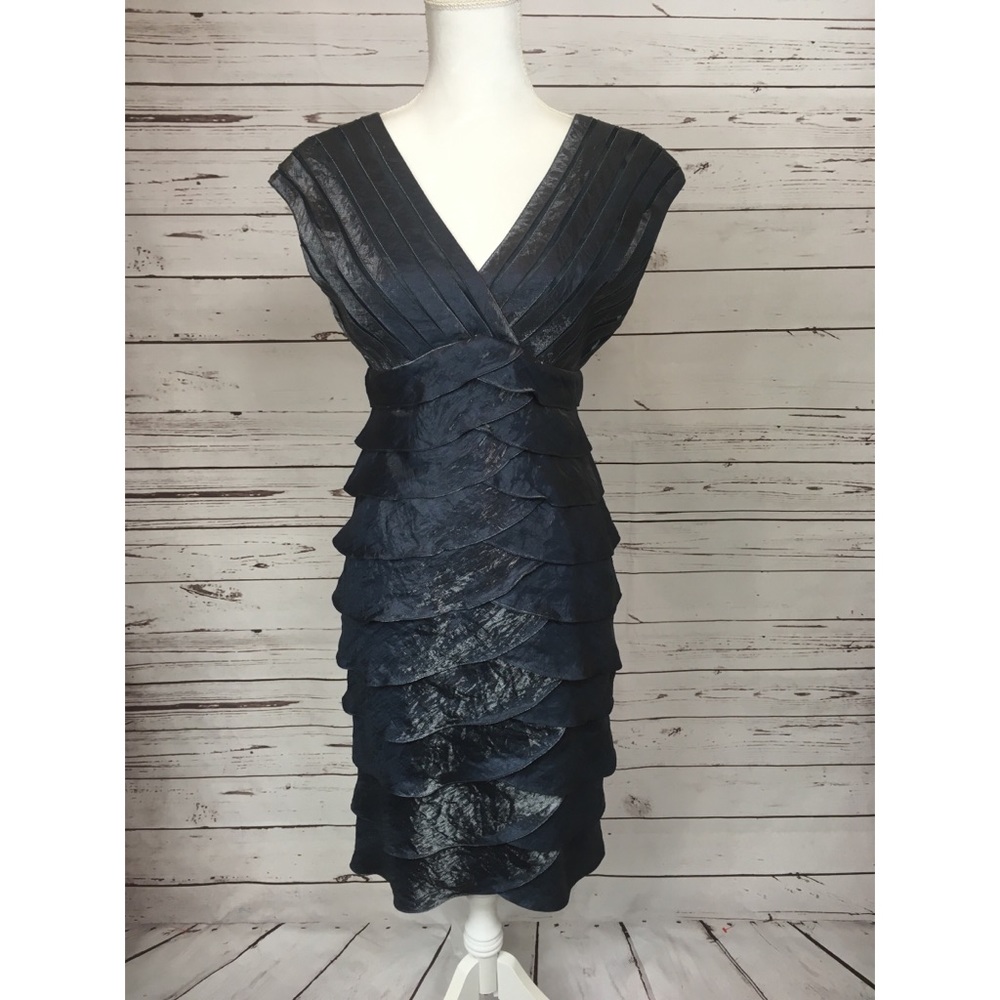 ADRIANNA PAPELL • Sz 8 Dress Navy Shimmer Ruffle
